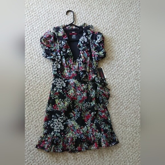 MISS SIXTY flirty ruffled short puff sleeves multicolor floral dress Size 2  - Picture 3 of 12